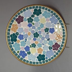 Vintage Mid Century Vibe Multi Color Floral Mosaic Tile Trinket Plate Dish
